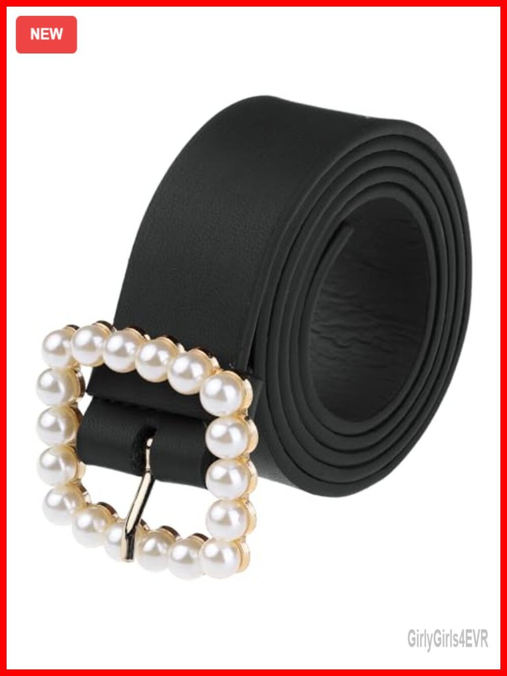 Faux Leather Pearl Buckle Belt 1.2" Wide Waistband for Jeans Pants Dresses
